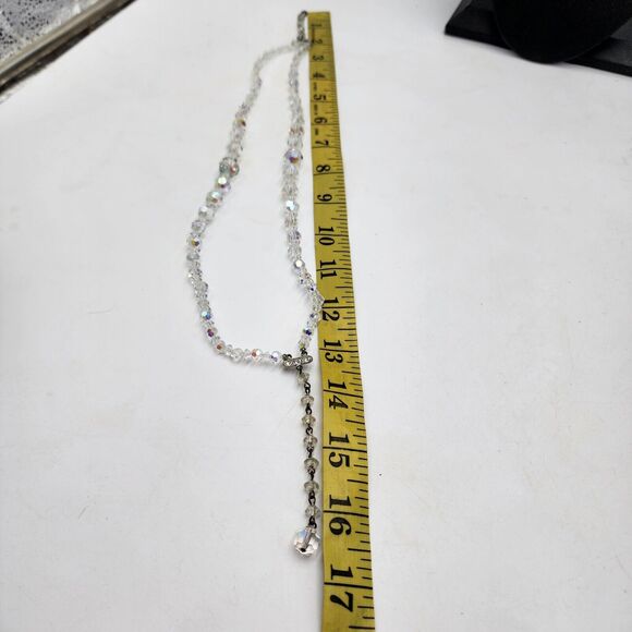 Vintage Clear AB Aurora Borealis Crystal Graduated Double Strand 14-16" Necklace - Picture 6 of 6